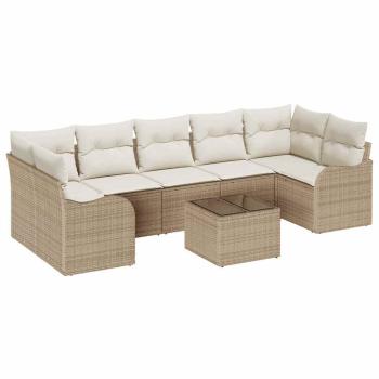 8-teiliges Garten Sofa Set mit Kissen Beige Poly Rattan, 2-Sitzer Garten Sofa mit Stauraum & Kissen Beige Poly Rattan