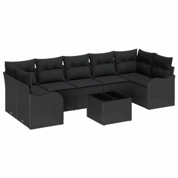ARDEBO.de - 8-teiliges Garten Sofa Set mit Kissen Schwarz Poly Rattan, 2-Sitzer Garten Sofa mit Stauraum & Kissen Schwarz Poly Rattan