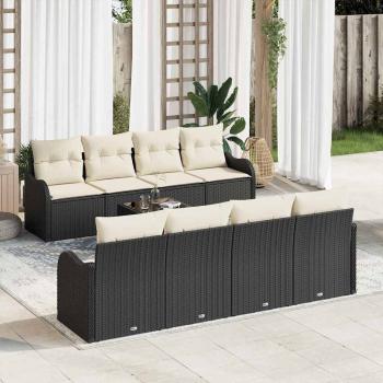ARDEBO.de - 9-teiliges Garten Sofa Set mit Kissen Schwarz Poly Rattan, 2-Sitzer Garten Sofa mit Stauraum & Kissen Schwarz Poly Rattan