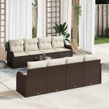 ARDEBO.de - 9-teiliges Garten Sofa Set mit Kissen Braun Poly Rattan, 2-Sitzer Garten Sofa mit Stauraum & Kissen Braun Poly Rattan
