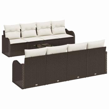 9-teiliges Garten Sofa Set mit Kissen Braun Poly Rattan, 2-Sitzer Garten Sofa mit Stauraum & Kissen Braun Poly Rattan