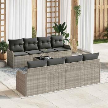 ARDEBO.de - 9-teiliges Garten Sofa Set mit Kissen Hellgrau Poly Rattan, 2-Sitzer Garten Sofa mit Stauraum & Kissen Hellgrau Poly Rattan
