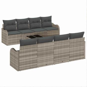 9-teiliges Garten Sofa Set mit Kissen Hellgrau Poly Rattan, 2-Sitzer Garten Sofa mit Stauraum & Kissen Hellgrau Poly Rattan