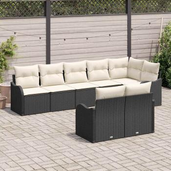8-teiliges Garten Sofa Set mit Kissen Schwarz Poly Rattan, 2-Sitzer Garten Sofa mit Stauraum & Kissen Schwarz Poly Rattan