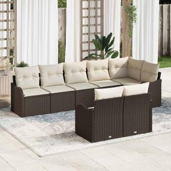 ARDEBO.de - 8-teiliges Garten Sofa Set mit Kissen Braun Poly Rattan, 2-Sitzer Garten Sofa mit Stauraum & Kissen Braun Poly Rattan