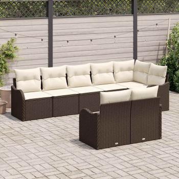 8-teiliges Garten Sofa Set mit Kissen Braun Poly Rattan, 2-Sitzer Garten Sofa mit Stauraum & Kissen Braun Poly Rattan