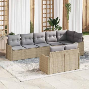 ARDEBO.de - 8-teiliges Garten Sofa Set mit Kissen Beige Poly Rattan, 2-Sitzer Garten Sofa mit Stauraum & Kissen Beige Poly Rattan