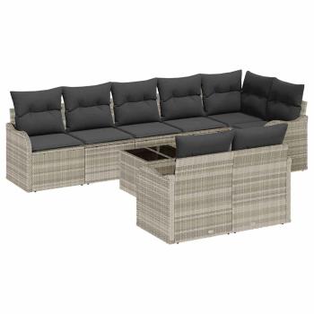 9-teiliges Garten Sofa Set mit Kissen Grau Poly Rattan, 2-Sitzer Garten Sofa mit Stauraum & Kissen Hellgrau Poly Rattan