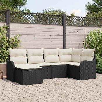 ARDEBO.de - 6-teiliges Garten Sofa Set mit Kissen Schwarzes Poly Rattan, 2-Sitzer Garten Sofa mit Stauraum & Kissen Schwarzes Poly Rattan
