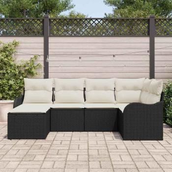 6-teiliges Garten Sofa Set mit Kissen Schwarzes Poly Rattan, 2-Sitzer Garten Sofa mit Stauraum & Kissen Schwarzes Poly Rattan