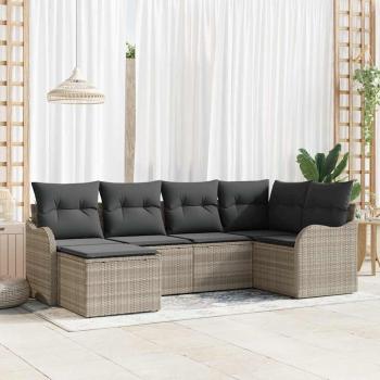 ARDEBO.de - 6-teilige Garten Sofa Set mit Kissen Hellgrau Poly Rattan, 2-Sitzer Garten Sofa mit Stauraum & Kissen Hellgrau Poly Rattan