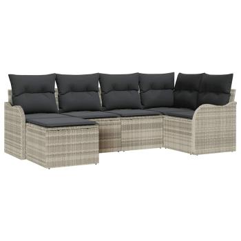 6-teilige Garten Sofa Set mit Kissen Hellgrau Poly Rattan, 2-Sitzer Garten Sofa mit Stauraum & Kissen Hellgrau Poly Rattan