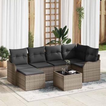 ARDEBO.de - 6-teiliges Garten Sofa Set mit Kissen Schwarzes Poly Rattan, 2-Sitzer Garten Sofa mit Stauraum & Kissen Graues Poly Rattan