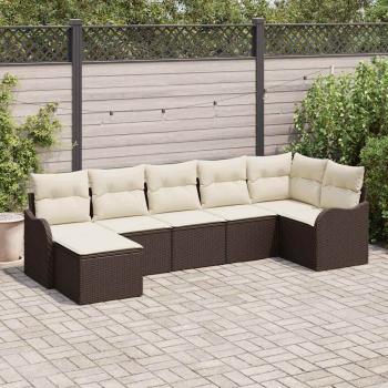 ARDEBO.de - 7-teiliges Garten Sofa Set mit Kissen Braun Poly Rattan, 2-Sitzer Garten Sofa mit Stauraum und Kissen Braun Poly Rattan