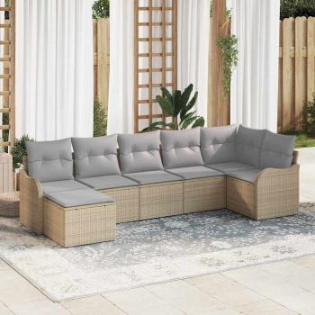ARDEBO.de - Gartensofa-set 7 stk. Beige und Hellgrau Poly-Rattan