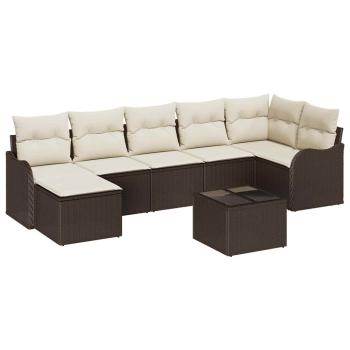 Gartensofa-set 8 stk. Braun und Weiß Poly-Rattan