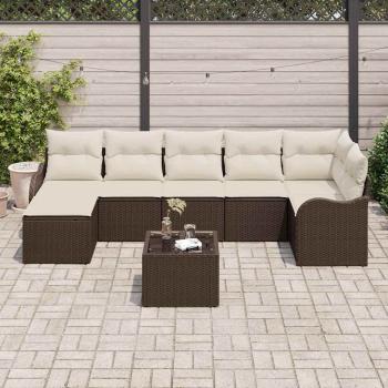 Gartensofa-set 8 stk. Braun und Weiß Poly-Rattan