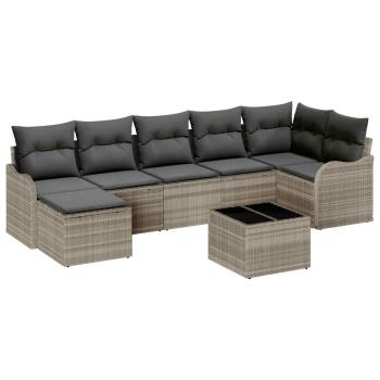 8-teiliges Garten-Sofa-Set mit Kissen Grau Poly Rattan, 2-Sitzer Garten-Sofa mit Stauraum & Kissen Hellgrau Poly Rattan