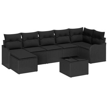 ARDEBO.de - 8-teiliges Garten-Sofa-Set mit Kissen Beige Poly Rattan, 2-Sitzer Garten-Sofa mit Stauraum & Kissen Schwarz Poly Rattan