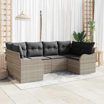 ARDEBO.de - 6-teiliges Garten Sofa Set mit Kissen Hellgrau Poly Rattan, 2-Sitzer Garten Sofa mit Stauraum & Kissen Hellgrau Poly Rattan