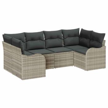 6-teiliges Garten Sofa Set mit Kissen Hellgrau Poly Rattan, 2-Sitzer Garten Sofa mit Stauraum & Kissen Hellgrau Poly Rattan