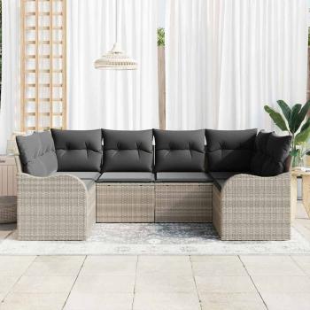 6-teiliges Garten Sofa Set mit Kissen Hellgrau Poly Rattan, 2-Sitzer Garten Sofa mit Stauraum & Kissen Hellgrau Poly Rattan