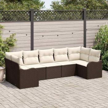 ARDEBO.de - 7-teiliges Garten Sofa Set mit Kissen Braun Poly Rattan, 2-Sitzer Garten Sofa mit Stauraum & Kissen Braun Poly Rattan