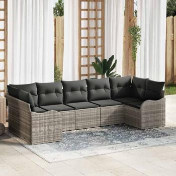 ARDEBO.de - 7-teiliges Garten Sofa Set mit Kissen Hellgraues Poly Rattan, 2-Sitzer Garten Sofa mit Stauraum & Kissen Hellgraues Poly Rattan