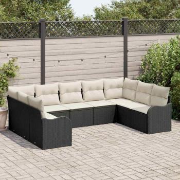 ARDEBO.de - 9-teiliges Garten Sofa Set mit Kissen schwarzes Poly Rattan, 2-Sitzer Garten Sofa mit Stauraum & Kissen schwarzes Poly Rattan