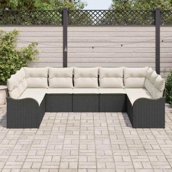 9-teiliges Garten Sofa Set mit Kissen schwarzes Poly Rattan, 2-Sitzer Garten Sofa mit Stauraum & Kissen schwarzes Poly Rattan