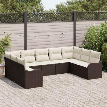 ARDEBO.de - 9 Teiliges Garten Sofa Set mit Kissen Braun Poly Rattan, 2-Sitzer Garten Sofa mit Stauraum & Kissen Braun Poly Rattan