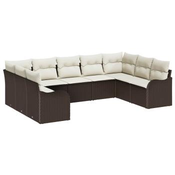 9 Teiliges Garten Sofa Set mit Kissen Braun Poly Rattan, 2-Sitzer Garten Sofa mit Stauraum & Kissen Braun Poly Rattan