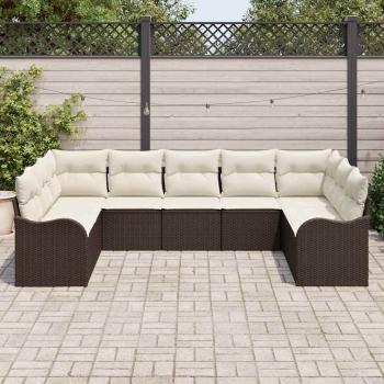 9 Teiliges Garten Sofa Set mit Kissen Braun Poly Rattan, 2-Sitzer Garten Sofa mit Stauraum & Kissen Braun Poly Rattan