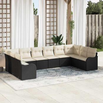 ARDEBO.de - 10-teiliges Garten Sofa Set mit Kissen Schwarz Poly-Rattan, 2-Sitzer Garten Sofa mit Stauraum & Kissen Schwarz Poly-Rattan