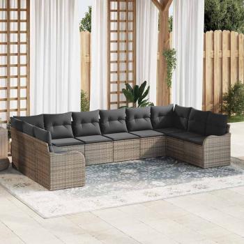ARDEBO.de - 10-teiliges Garten Sofa Set mit Kissen grau Poly Rattan, 2-Sitzer Garten Sofa mit Stauraum & Kissen grau Poly Rattan