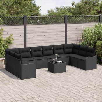 11-teiliges Garten Sofa Set mit Kissen Beige Poly Rattan, 2-Sitzer Garten Sofa mit Stauraum & Kissen Schwarz Poly Rattan