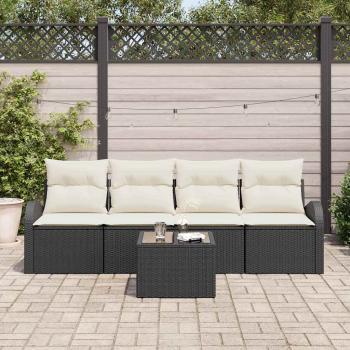 ARDEBO.de - 5-teiliges Garten Sofa Set mit Kissen Schwarzes Poly Rattan, 2-Sitzer Garten Sofa mit Stauraum und Kissen Schwarzes Poly Rattan