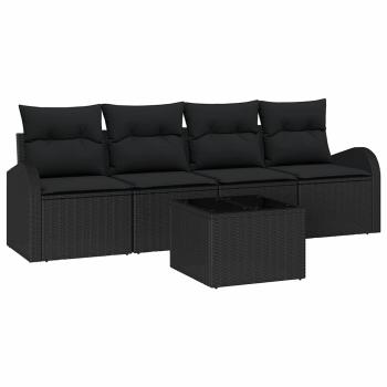 Gartensofa-set 5 stk. 4-Sitzer Schwarz Poly-Rattan