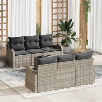 ARDEBO.de - 7-teiliges Garten Sofaset mit Kissen Hellgrau Poly Rattan, 2-Sitzer Garten Sofa mit Stauraum & Kissen Hellgrau Poly Rattan