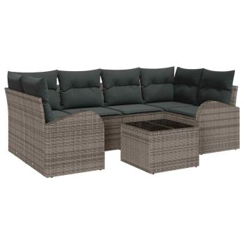ARDEBO.de - 7-teiliges Garten Sofa Set mit Kissen Grau Poly Rattan, 2-Sitzer Garten Sofa mit Stauraum & Kissen Grau Poly Rattan