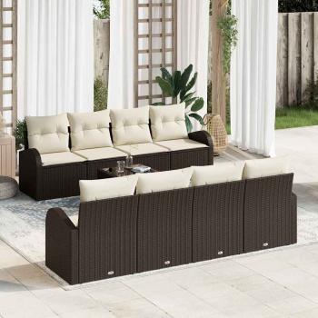ARDEBO.de - 9-teiliges Garten-Sofa Set mit Kissen Braun Poly Rattan, 2-Sitzer Garten-Sofa mit Stauraum & Kissen Braun Poly Rattan