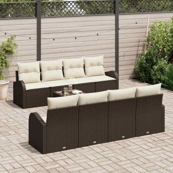 9-teiliges Garten-Sofa Set mit Kissen Braun Poly Rattan, 2-Sitzer Garten-Sofa mit Stauraum & Kissen Braun Poly Rattan