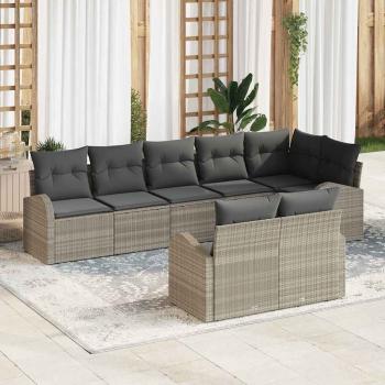 ARDEBO.de - 8-teiliges Garten-Sofa-Set mit Kissen Hellgrau Poly-Rattan, 2-Sitzer Garten-Sofa mit Stauraum und Kissen Hellgrau Poly-Rattan