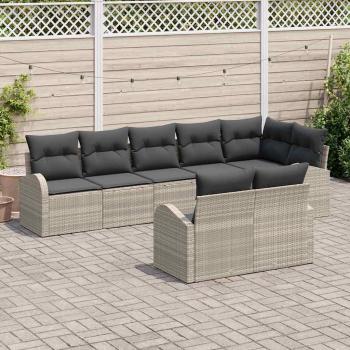 8-teiliges Garten-Sofa-Set mit Kissen Hellgrau Poly-Rattan, 2-Sitzer Garten-Sofa mit Stauraum und Kissen Hellgrau Poly-Rattan