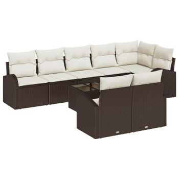 8-teiliges Garten Sofa Set mit Kissen Grau Poly Rattan, 2-Sitzer Garten Sofa mit Stauraum & Kissen Braun Poly Rattan