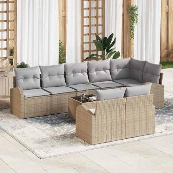 ARDEBO.de - Gartensofa-set 9 stk. Beige und hellgrau Poly-Rattan