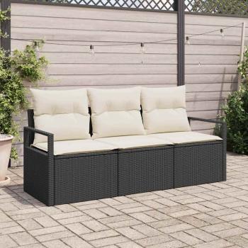 ARDEBO.de - 3-teiliges Garten Sofa Set mit Kissen Schwarz Poly Rattan, 2-Sitzer Garten Sofa mit Stauraum & Kissen Schwarz Poly Rattan