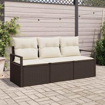ARDEBO.de - 3-teiliges Garten Sofa Set mit Kissen Braun Poly Rattan, 2-Sitzer Garten Sofa mit Stauraum & Kissen Braun Poly Rattan