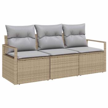 3-teiliges Garten-Sofa-Set mit Kissen Beige Poly Rattan, 2-Sitzer Garten-Sofa mit Stauraum & Kissen Beige Poly Rattan