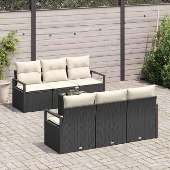 7-teiliges Garten-Sofa-Set mit Kissen Schwarz Poly Rattan, 2-Sitzer Garten-Sofa mit Stauraum & Kissen Schwarz Poly Rattan
